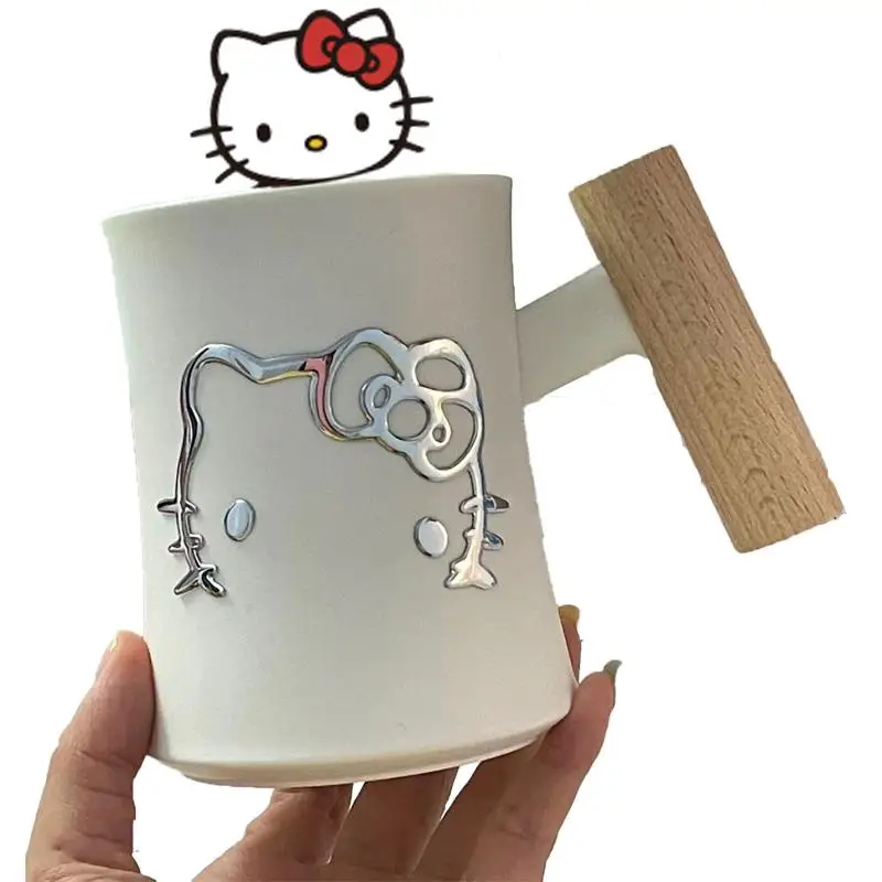 Sanrio Hello Kitty Wash Cup Girl Kawaii Toothbrush Cup Wooden Handle Anime Figure Simple Cute Cartoon Student Dormitory Kit Gift