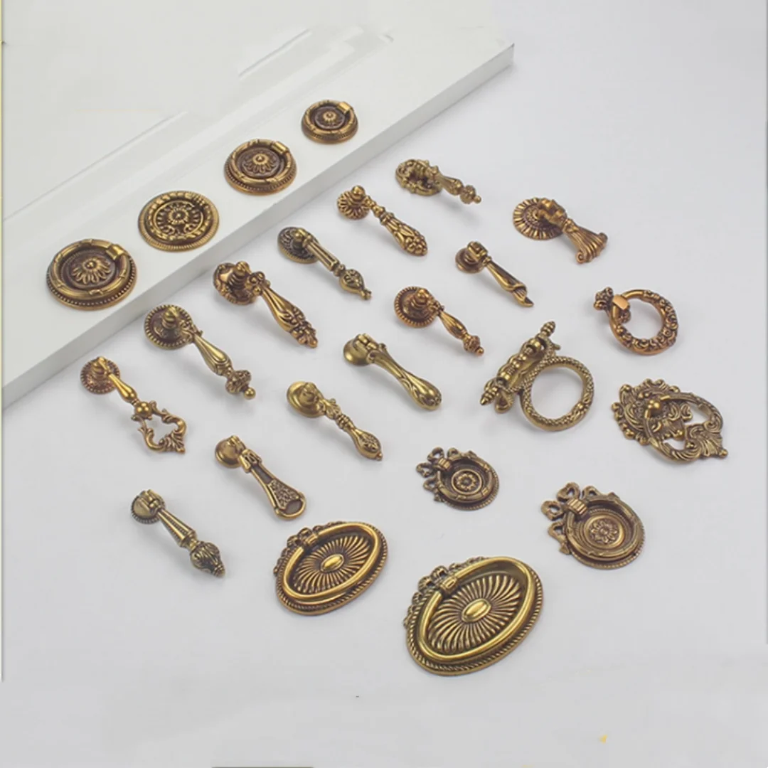 Retro European Gold Drop Ring Drawer Shoe Cabinet Knob Pull Dresser Cupboard Wardrobe Furniture Door Hardware Pendant Handle