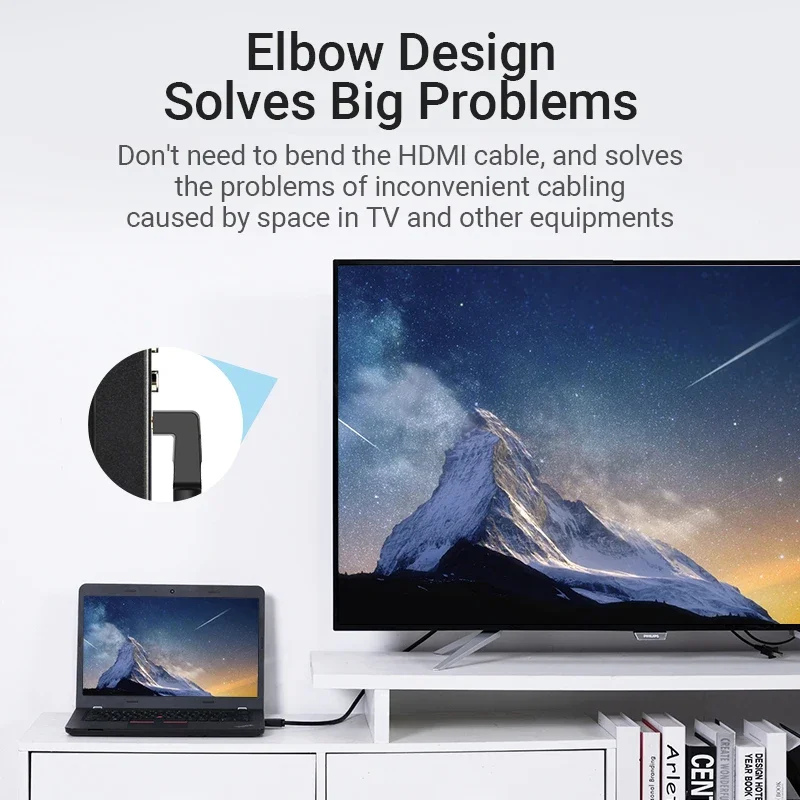 HACHANLUN Cabo HDMI 4K HDMI 2.0 Cabo Adaptador de ângulo de 90/270 graus para Apple TV PS4 Divisor de áudio e vídeo Cabo HDMI de 90 graus