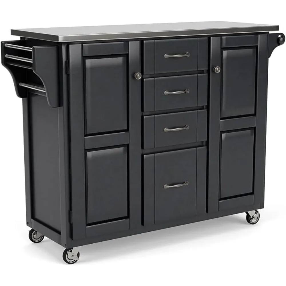 

Create-a-Cart Black Finish Two Door Cabinet Kitchen Cart with Stainless Steel Top, Adjustable Shelving