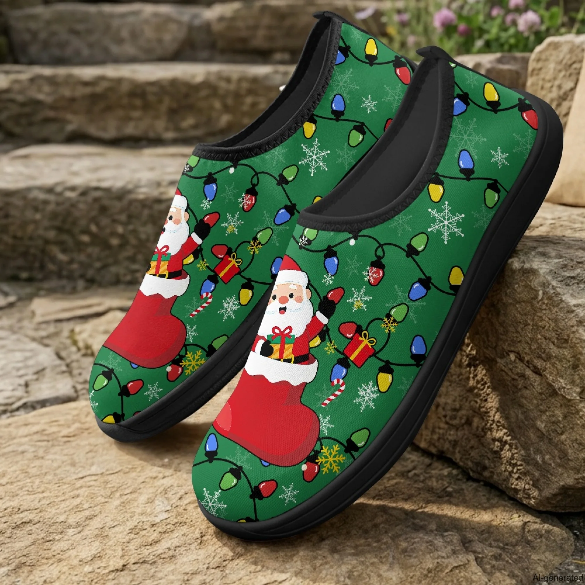 XIXIRIMIDO Slip-on Wide-toed Shoes Santa Claus Print Zapatos De Mujer Men's Sneakers and Casual Shoes Slippers Nurse Shoes 36-46