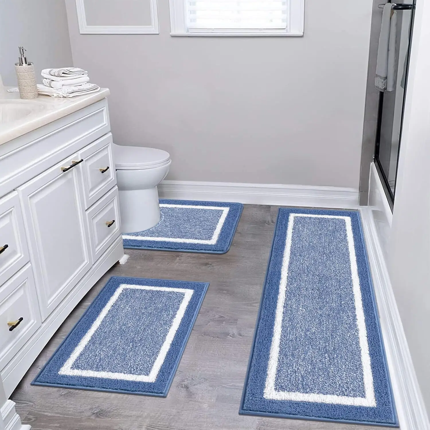 

3 Pieces Bathroom Rugs Sets, Ultra Soft Non-Slip Mats, Microfiber Absorbent Bath Rugs with U-Shaped Toilet Rug for Bath