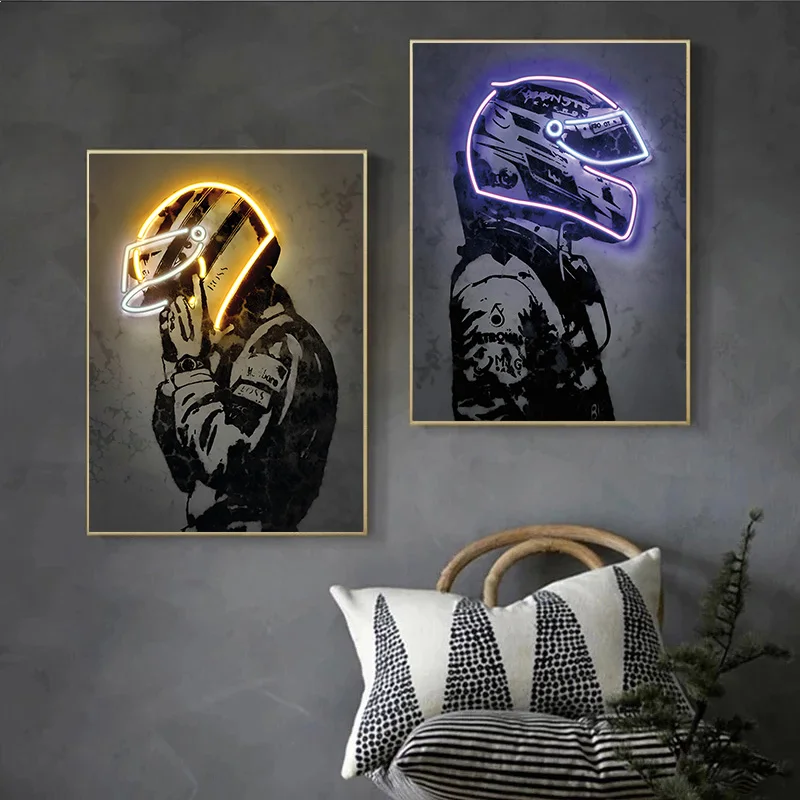 Abstract Neon Effect Racing Suit Print Poster Ayrton Senna Graffiti Wall Art Canvas Painting Retro Picture for Living Room Decor