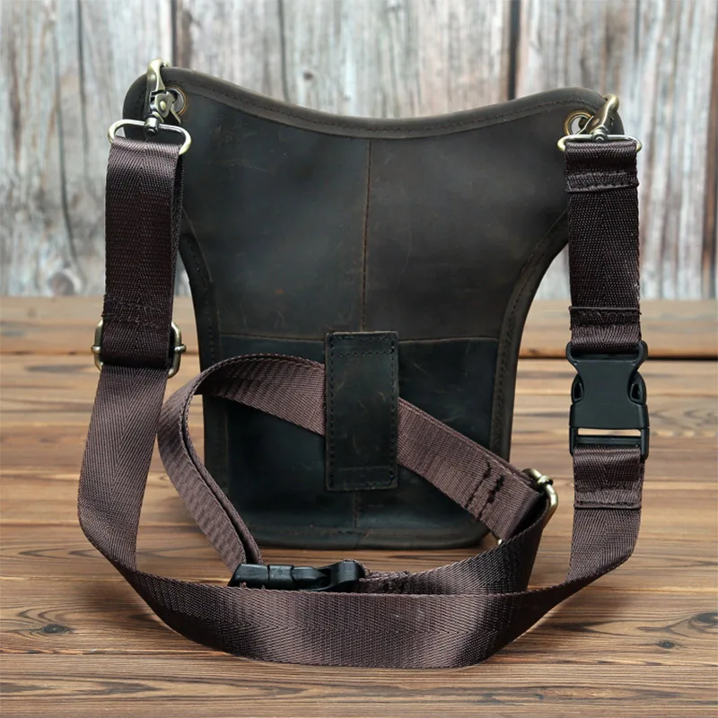 Retro Crazy Horse Leather Waist Bags Men Multi Functional Outdoor Rider Leg Bag Top Grain Genuine Leather Crossbody Waist Pack