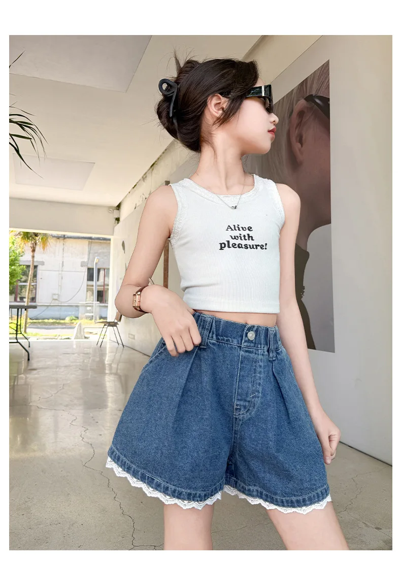 Girls Denim Shorts Summer Children's 2025 Summer New Hot Pants Girls Fashionable Foreign Style Thin Pants