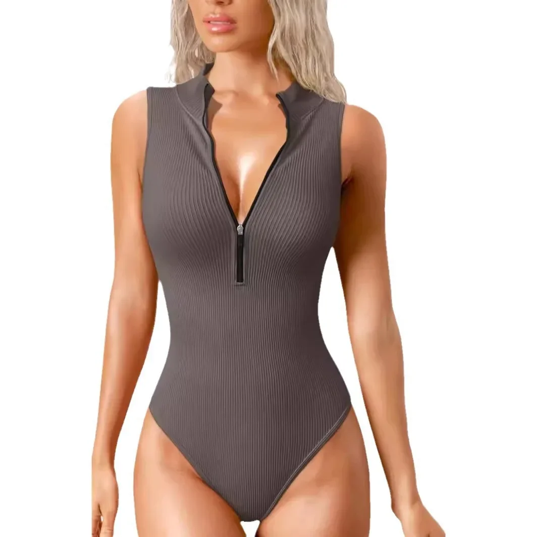 Sexy Scrunch Butt Sport Jumpsuit Short Woman One Piece Gym Outfit Sleeveless Zipper Fitness Overalls Yoga Romper