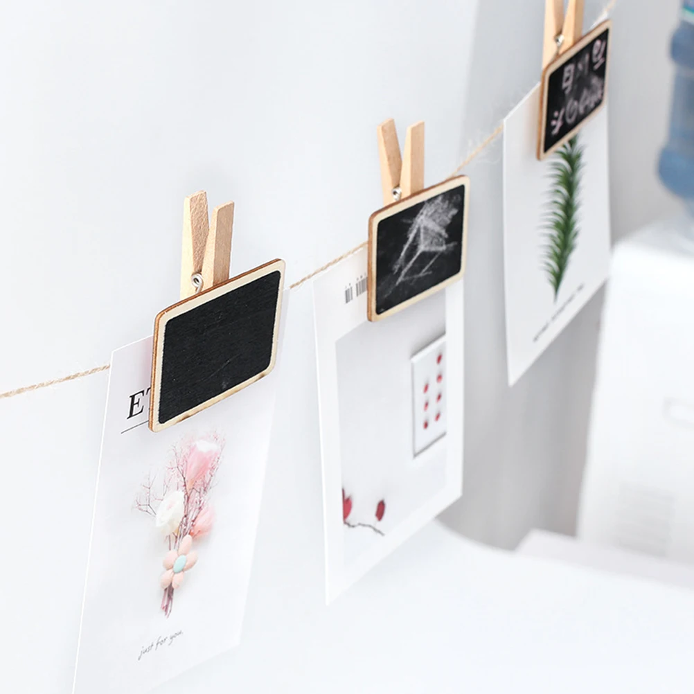 30 Pcs Wooden Clip Mini Chalkboard Clips Message with Multifunction Blackboard Sign Bamboo