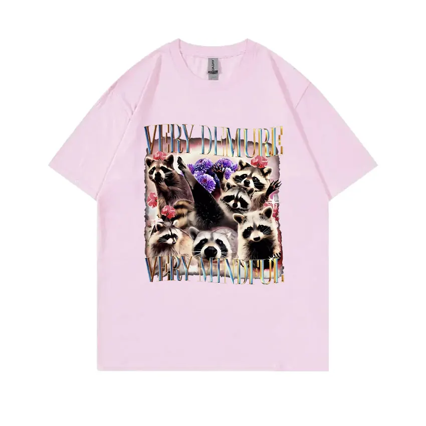 Very Demure Very Mindful Racoons Funny Meme Tshirt Men Women Casual Oversized Short Sleeve T-shirt Men's Fashion Brand T Shirts