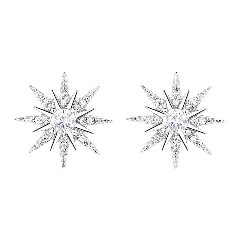 Luxurious 925 Sterling Silver Eight-Pointed Star Earrings for Women Personal Fashion Shiny Zirconia Sex Party Jewelry Gift