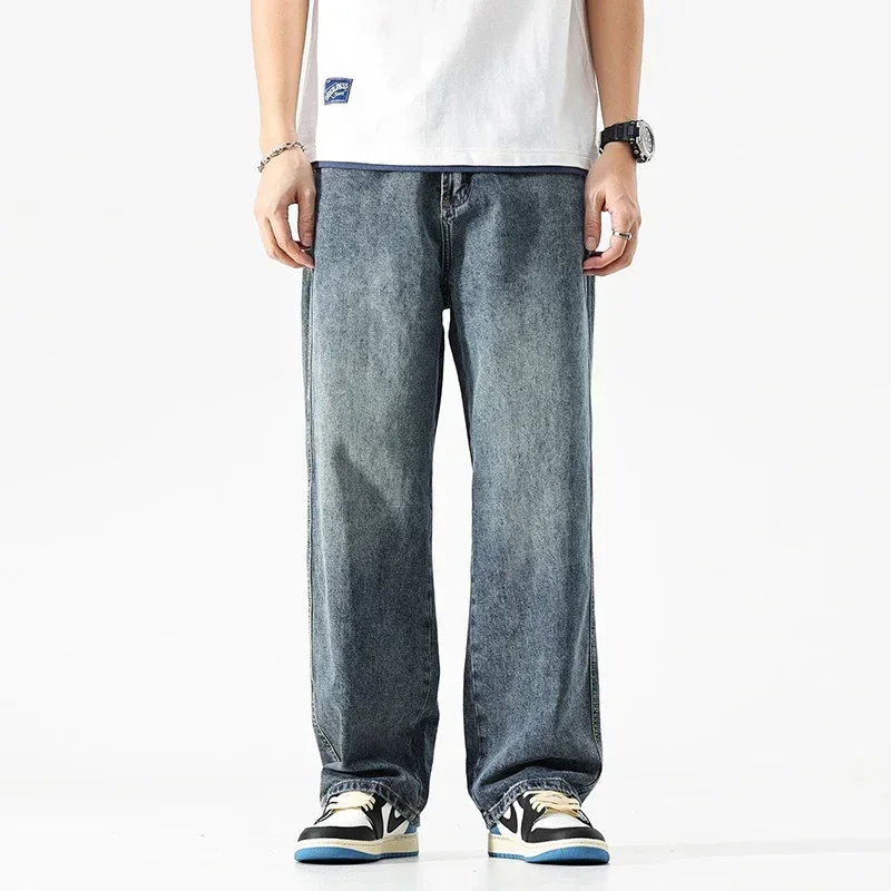 Baggy Jeans Männer Breite Bein Hosen Dunkelblau Denim Hosen Gerade Geschnitten Oversize Hosen Koreanischen Stil Hosen Für Männer Kleidung