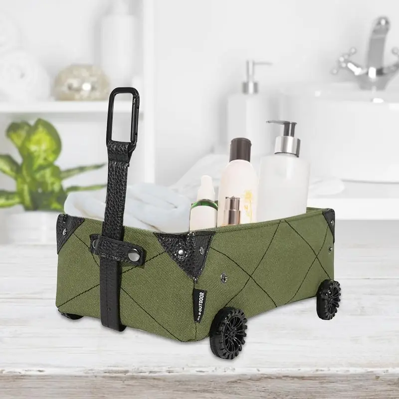 

Outdoor Canvas Folding Cart Moving Picnic Storage Box Foldable Storage Bag Mini Storage Bins With Wheels For Home Camping Indoor