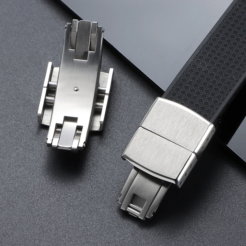Fold Buckle Double Click Butterfly 16mm 18mm 20mm 304 Stainless Steel Brush Adjustable Clasp Accessories Universal CTS Watchband