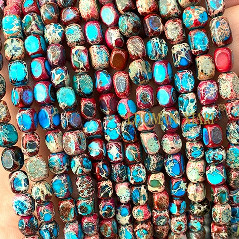 5-7MM Irregular Square Natural Stone Blue Red Sea Sediment Jasper Loose Spacer Beads for Jewelry Making Diy Bracelet Accessories