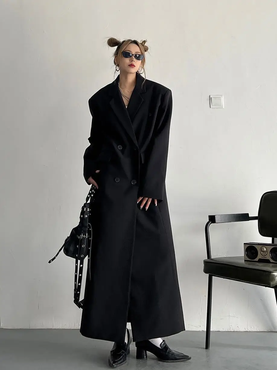 

Черный женский плащ, зимний тонкий отложной, со сборками, отложным украшением, большой морщинистый градиент, раннее эластичное волокно