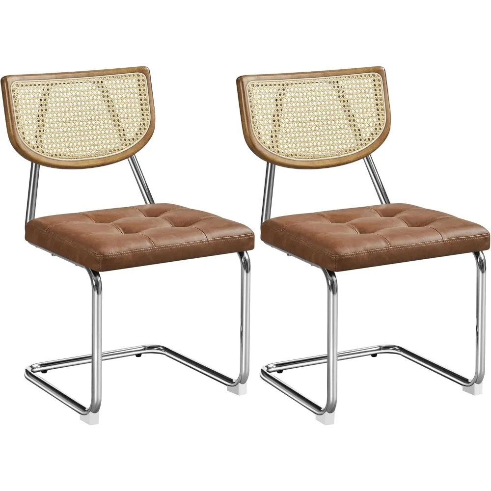

Dining Chairs Faux Leather Mid Century Dining Room Chairs Set of 2 Kitchen Chairs with Rattan Back and Upholstered Seat for Hom