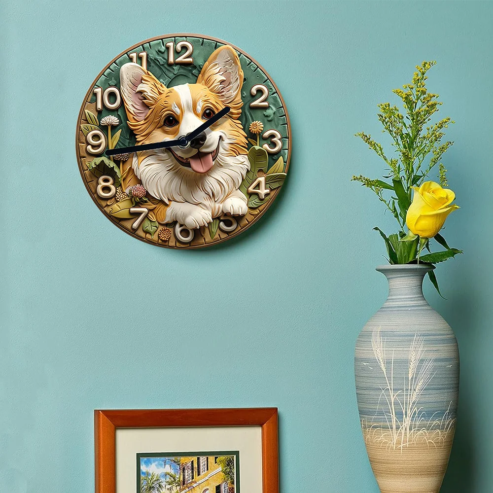 Pembroke Welsh Corgi Aluminum Wall Clock - Diy, Spring-Themed Bedroom Decor, Perfect Gift For Men And Kids