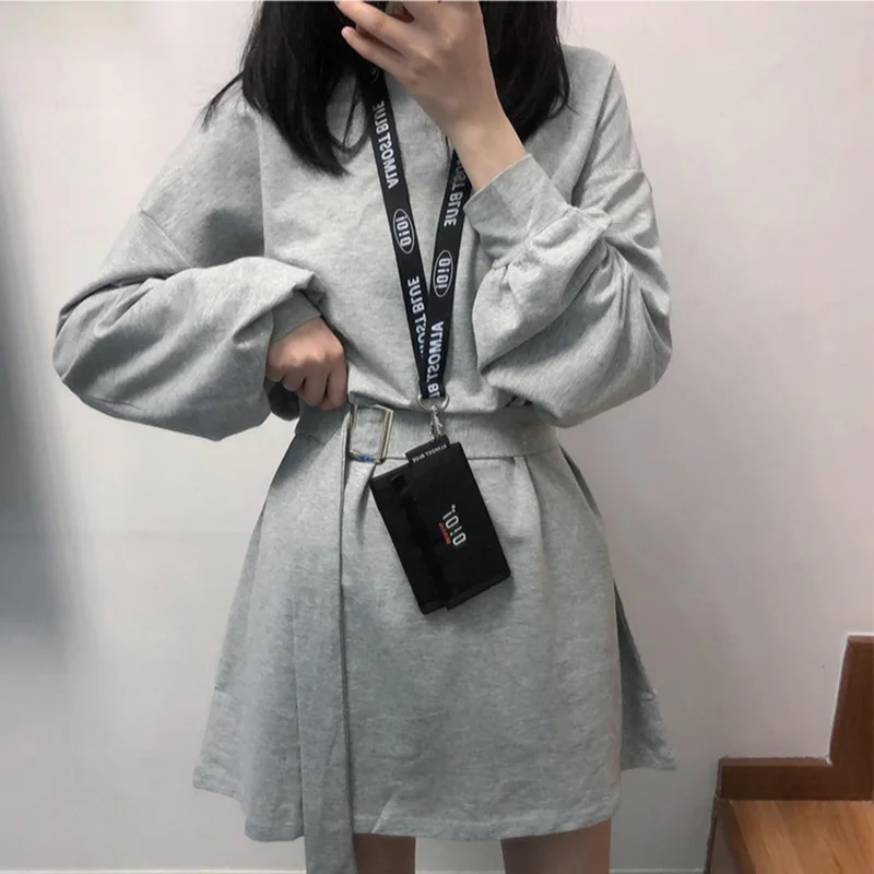 Vestido de manga longa feminino venda quente 4xl preto harajuku bf estilo coreano faixas das mulheres all-match chique simples estudante streetwear novo