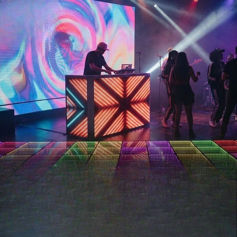 Professional Portable Mobile Light Emitting Diode Dj Stand with Custom Screen Bench Desktop Stage
