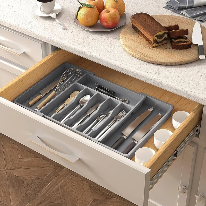 Expandable Utensils Tray Drawer Organizer Kitchen Cutlery Storage Box Knife Holder Fork Spoon Divider Drawer Box Tableware Rack