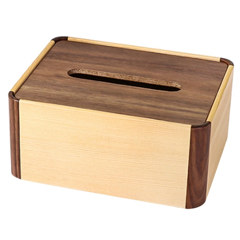 Servilletero de nogal negro, caja de almacenamiento de papel de bombeo de madera maciza, cajas de pañuelos para dormitorio, decoración para sala de estar, 2 uds.