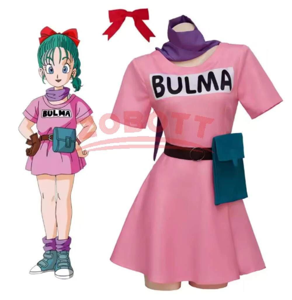 Bulma Cosplay Kostüme Rosa Kleid Anime Rollenspiel Kleid Mit Lange Für Halloween Karneval Party Frauen Outfit