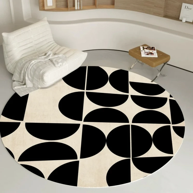 Italian Style Carpets for Living Room Light Luxury Bedroom Decor Carpet Black Abstract Art Bedside Rug Round Home Soft Floor Ma