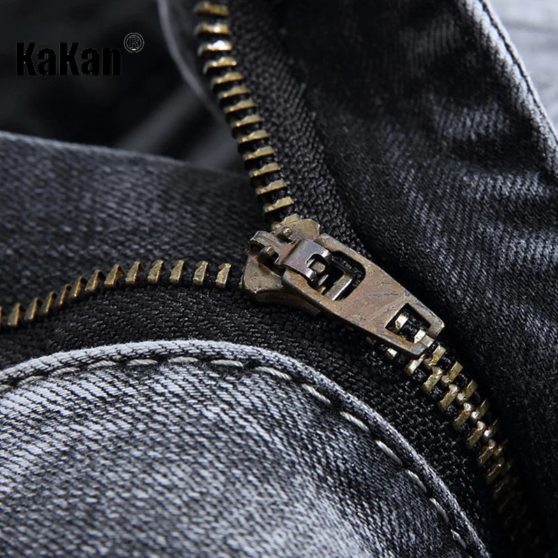 Kakan - European and American High Street Light Grey Stretch Jeans, Popular Spring New Straight Long Jeans K010-6150