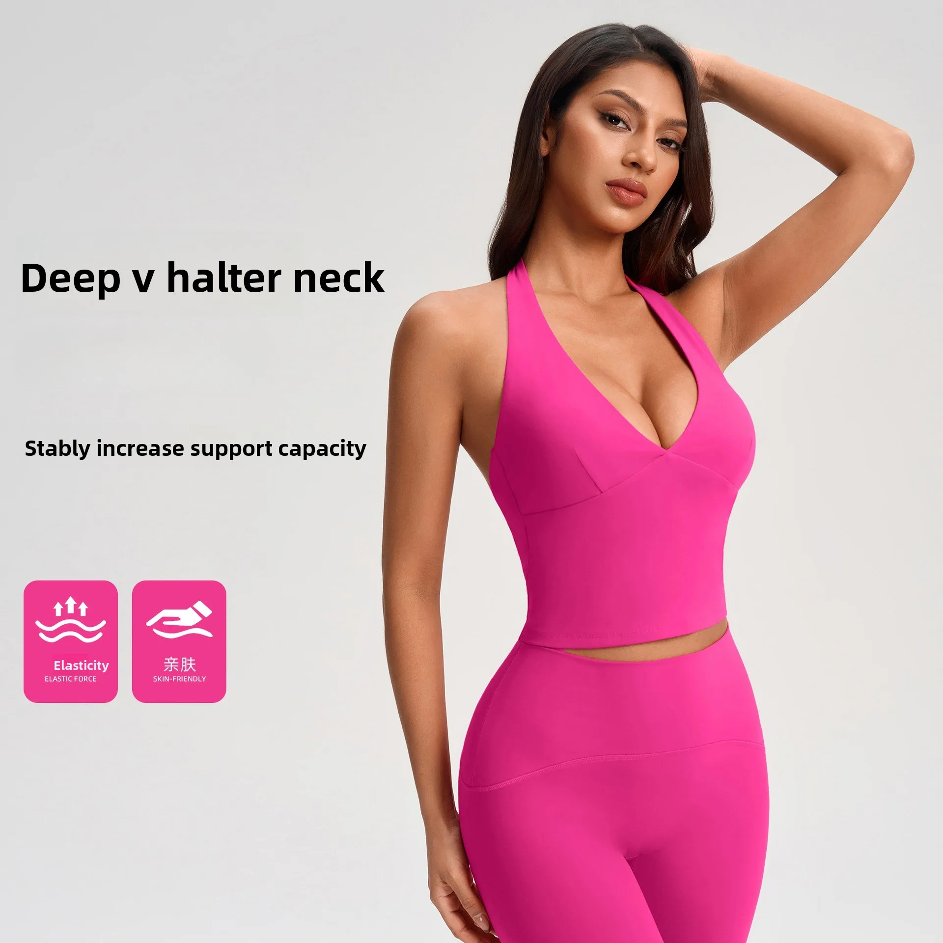 Women's Deep V-neck Neck Hanging Vest Slim Fit Backless Elastic Fitness Bra Sexy Fashionable Casual Top for Women