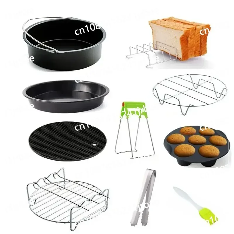 10pcs AirFryer Accessories 8/7/6 Inch Fit for Airfryer 4.2-5.8QT Baking Basket Pizza Plate Grill Pot Kitchen Cook Tool for Party