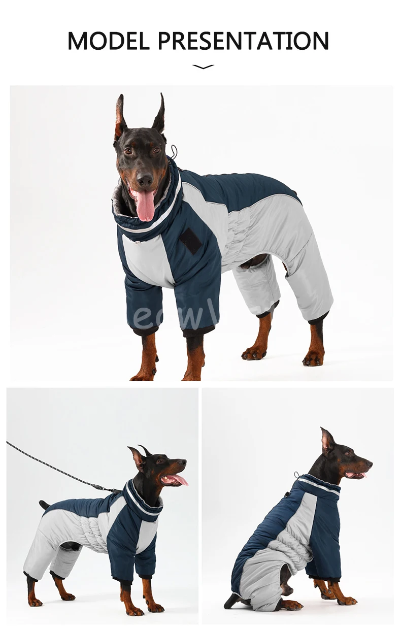 Großer Hundewinteranzug mit vier Beinen, spritzwassergeschützt, dick, warm, mit Rollkragen, für Huskys und Golden Retriever, Größe XL-7XL. – Detail 7