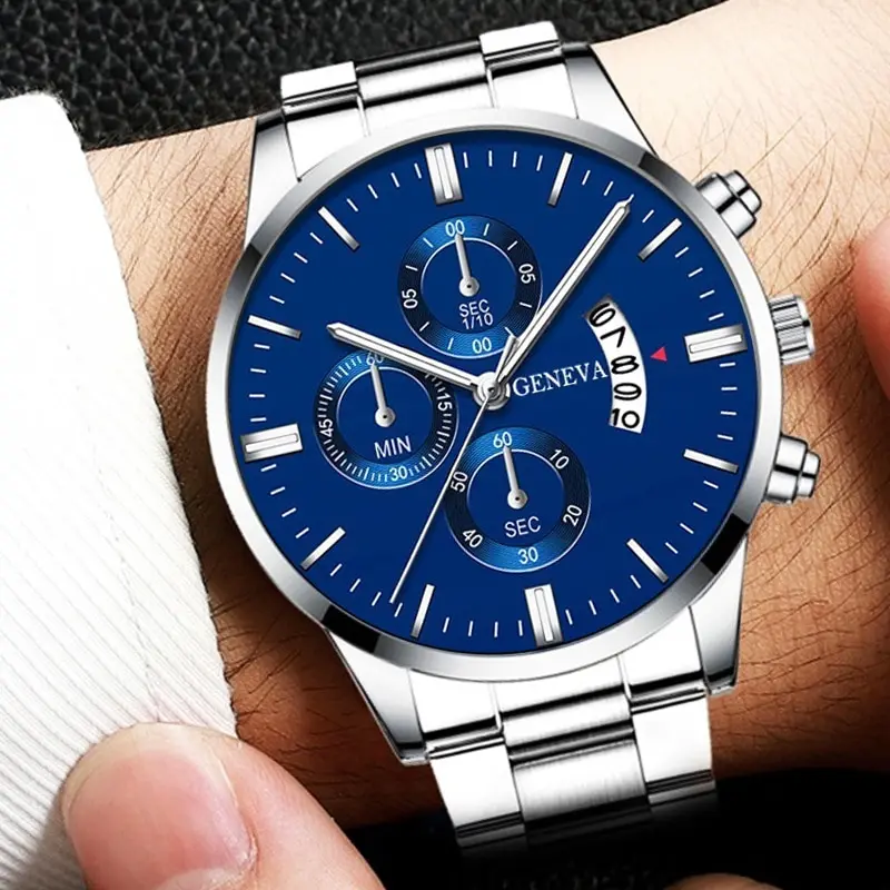 2023 Luxury Fashion Mens Watches Silver Stainless Steel Quartz Wrist Watch Men Business Watch Male Calendar Clock Reloj Hombre