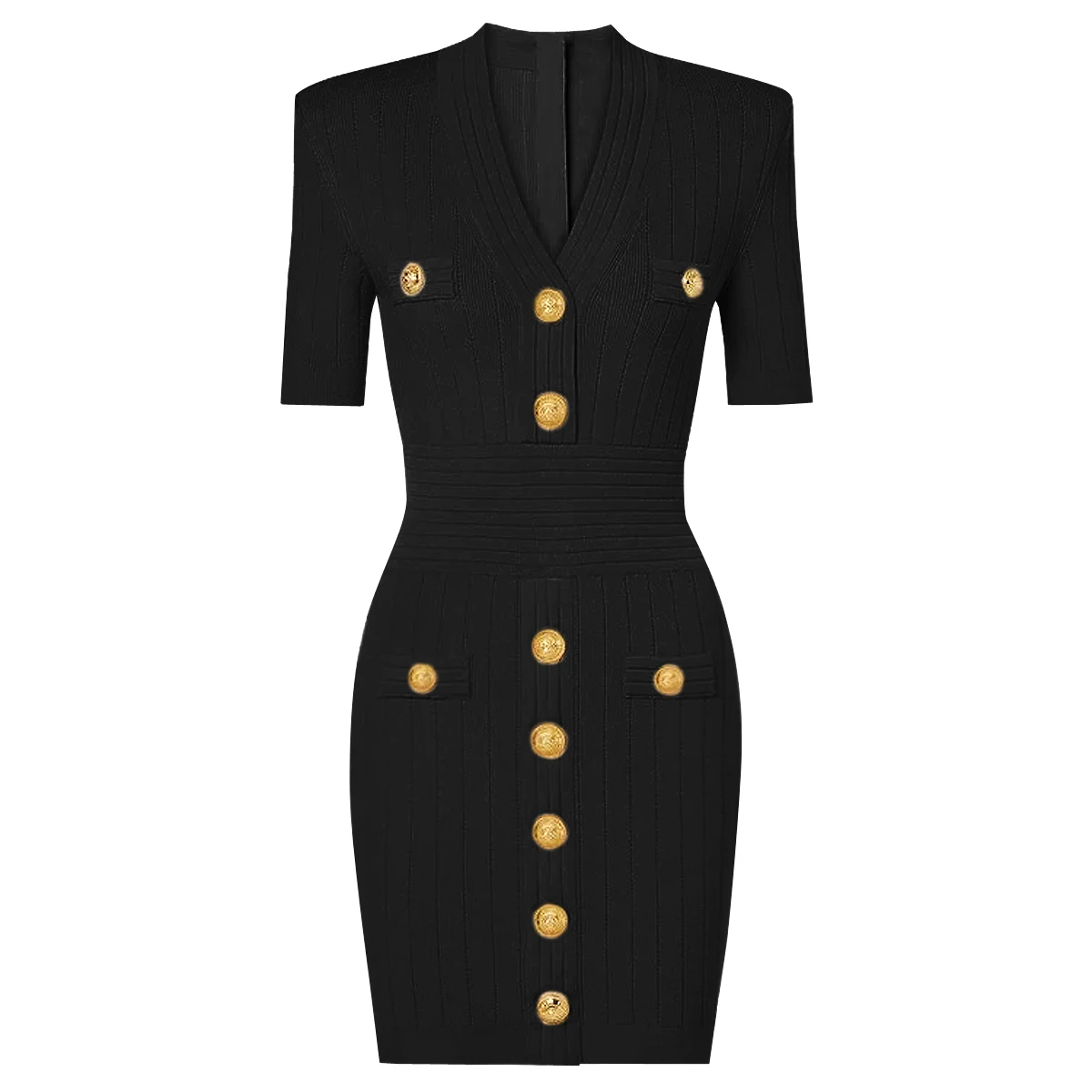 

High Quality In Stock New Classic Slim Fit Short Skirt Short Sleeved V-neck Button Knit Slim Fit Women's Dress