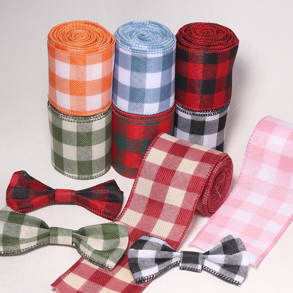 3Yards New 6.3cm Plaid Ribbon Wedding Christmas Decoration DIY Sewing Fabric Handmade Bow Gingham Ribbon Flower Gift Packaging