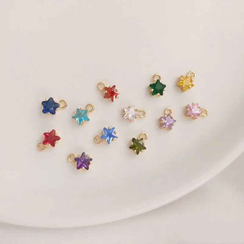 New Copper 5mm Five-pointed Star Birthstone Charms Zircon Beads For DIY Jewelry Necklace Making Bracelet Earrings Accessory