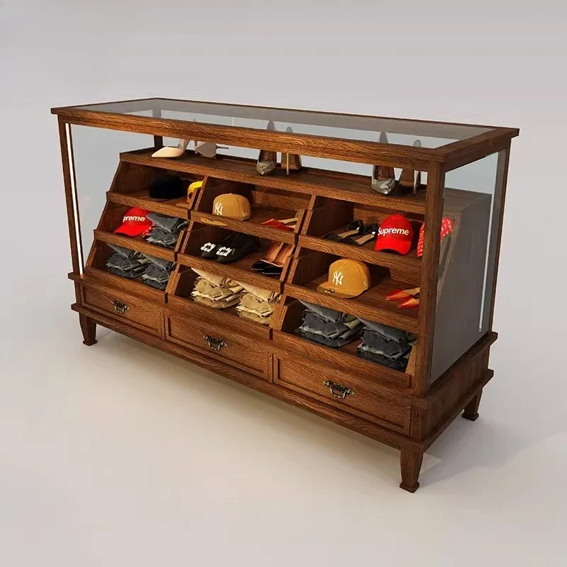 TTRetro side cabinet transparent glass jewelry shoe bag middle island cabinet