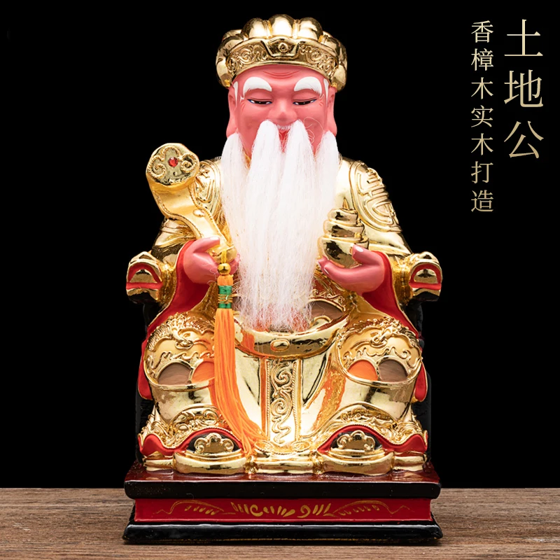 Indonesia Thailand Vietnam gold TU DI GONG God of wealth CAI SHEN Wood carving BUDDHA figure Recruit good luck statue