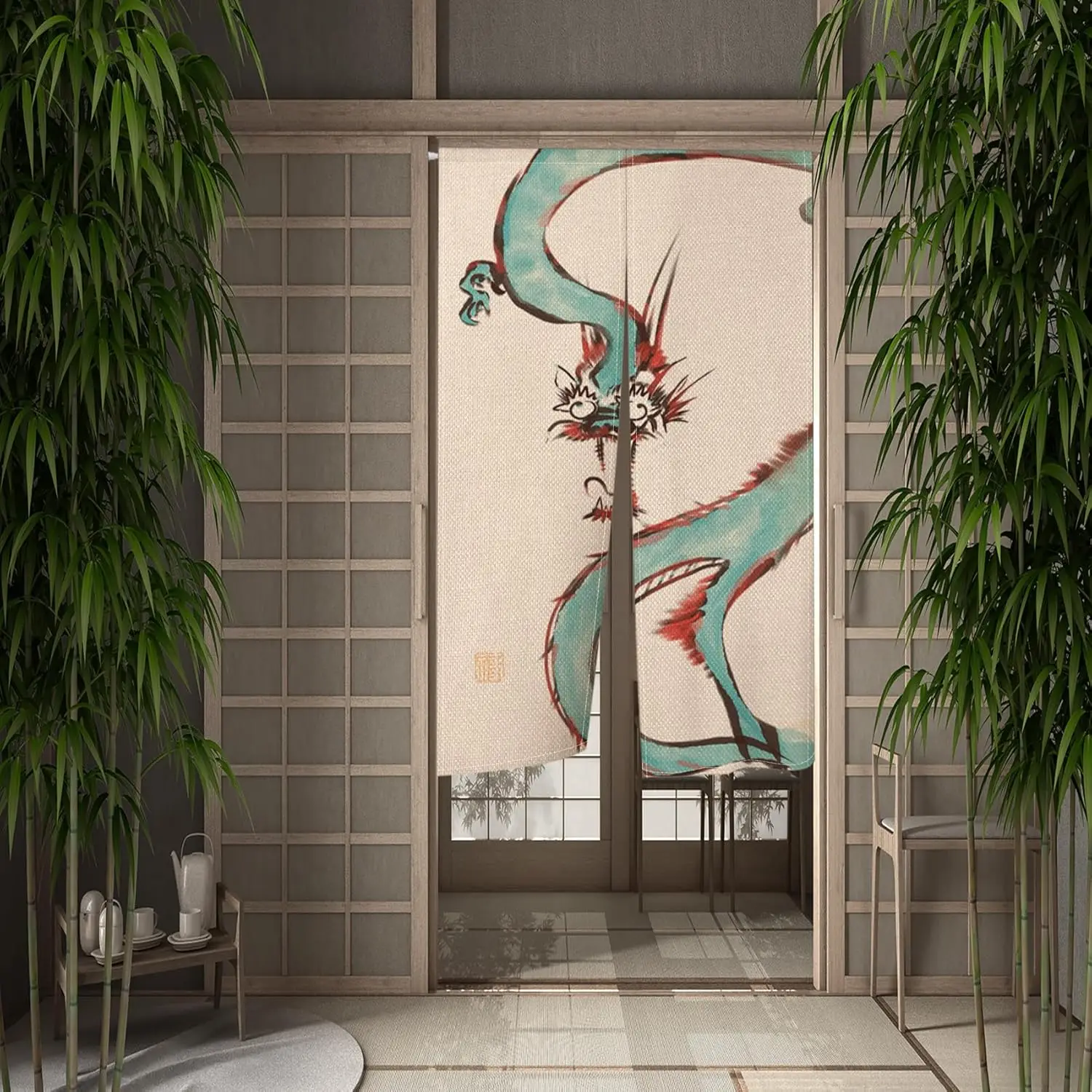 Japanese Doorway Curtain, Chinese Style Door Curtain Tapestry Window Treatment Cotton Linen for Wall Hanging, Ukiyoe Room