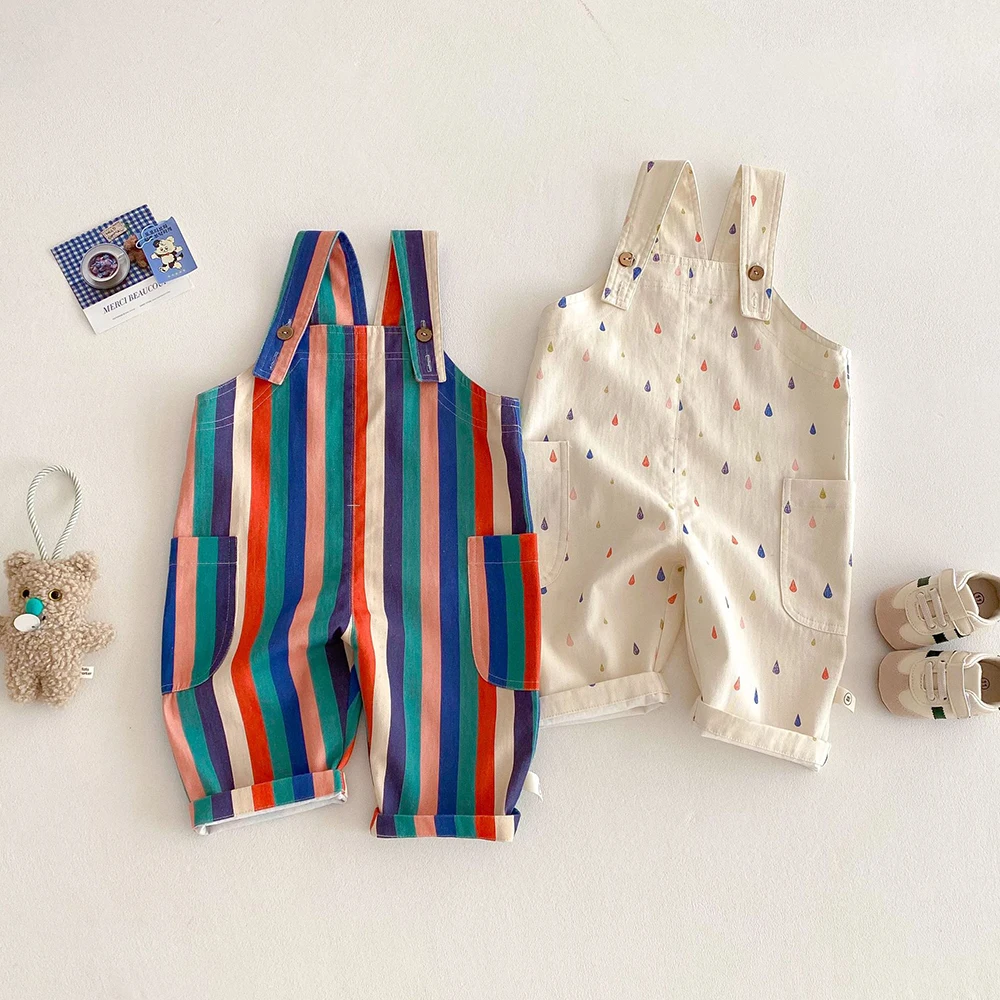 2025 Spring New Kids Clothes Fashion Overalls Polk Dot Jumpsuits Striped Overalls Children Play Suit