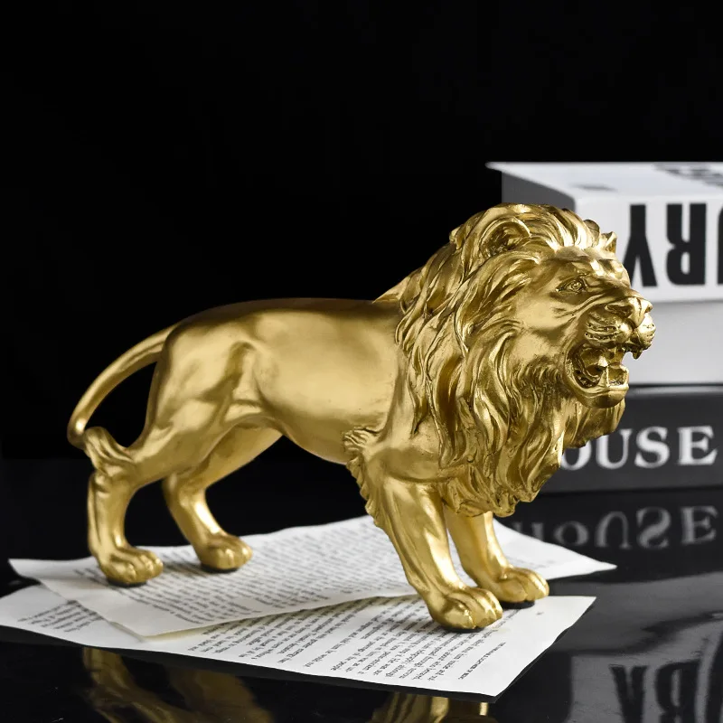 Creative Roar Lion Sculpture Resin Crafts Ornament Home Animal Sculpture Living Room Decoration Office Desktop Decor Accessories