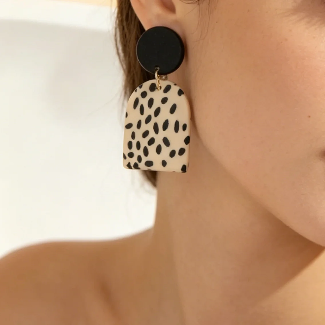 Matte Animal Print Statement Polymer Clay Earrings Bold Gold Foil Splatter Leopard Pattern Dangle Geometric Drop Chic Summer