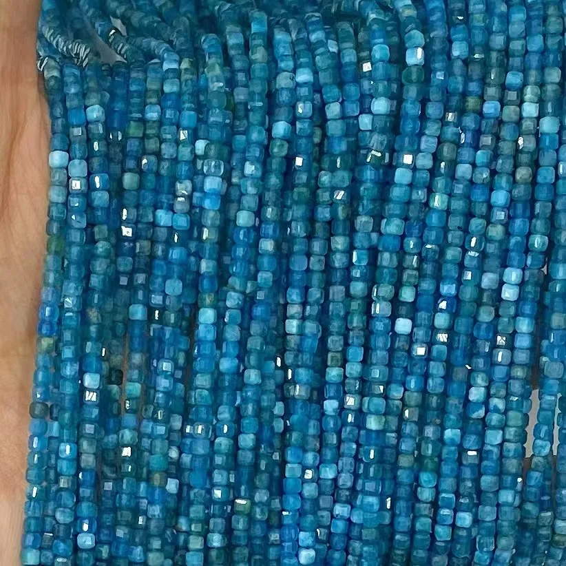 Natural Blue Apatite Facted Square Loose Beads Gemstone Crystal Energy Women Fashion Trendy Elegant DIY Bracelet Necklace 38cm