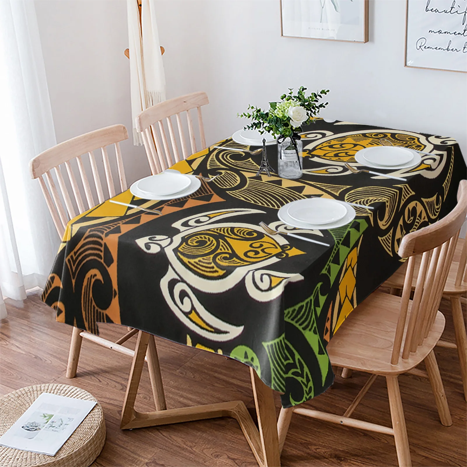 Ethnic Polynesian Texture Flower Wedding Party Table Cloth Waterproof Oilproof Dining Table Cover Kitchen Home Decor Tablecloth