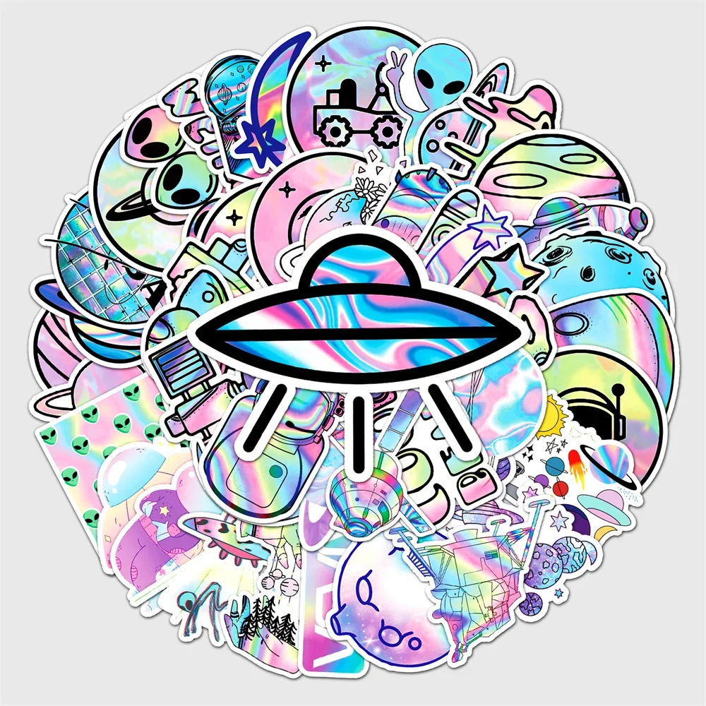 10/30/50PCS Laser Outer Space Graffiti Creative Planet Sticker Water Cup Suitcase Notebook Skateboard Waterproof Sticker Wholesa