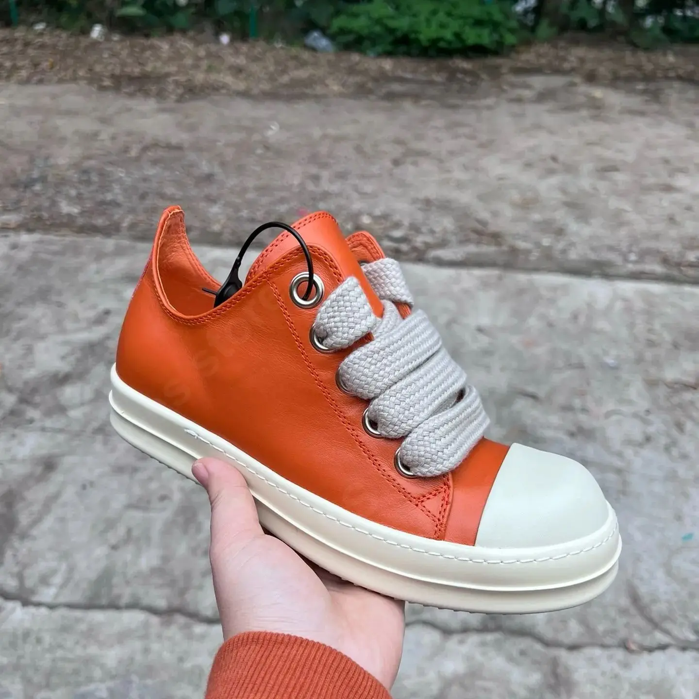 

Ricks Men Shoe Orange Leather Low Top Shoe Jumbo Laces Owens Women Sneaker Casual Shoe Owen Design Thick Sole Shoes Sneakers