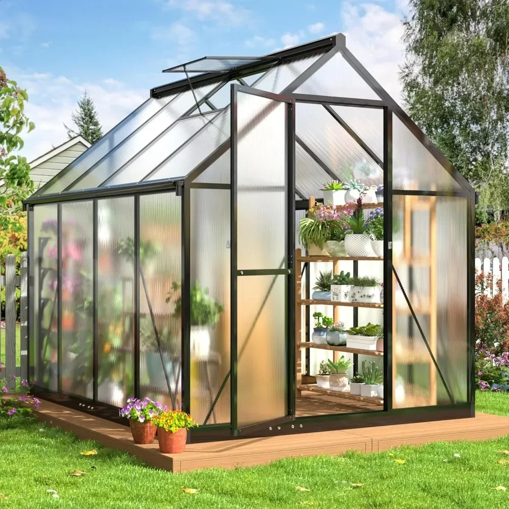 6x7.5 FT Greenhouse for Outdoors, Polycarbonate Greenhouse with Quick Setup Structure and Roof Vent, Aluminum Greenhouse