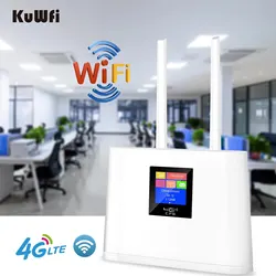 KuWFi 4G Wifi Router 150Mbps Wireless Router with Sim Card Slot Modem External Antenna WiFi Hotspot With Smart LCD Display