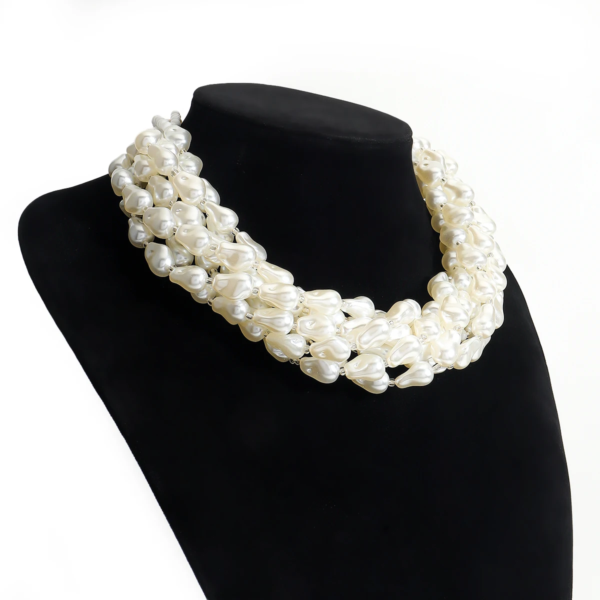 Exaggerated Elegent Multilayer Faux Pearl Crystal Necklace Women\'s Long Pearl Handmade Accessory