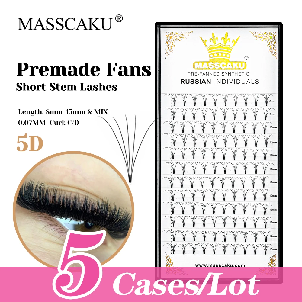 MASSCAKU 5cases/lot New Arrival Multi-texture Premade Volume Fans Lash 3D Effect Waterproof Thin Root Short Stem Lashes Supplies