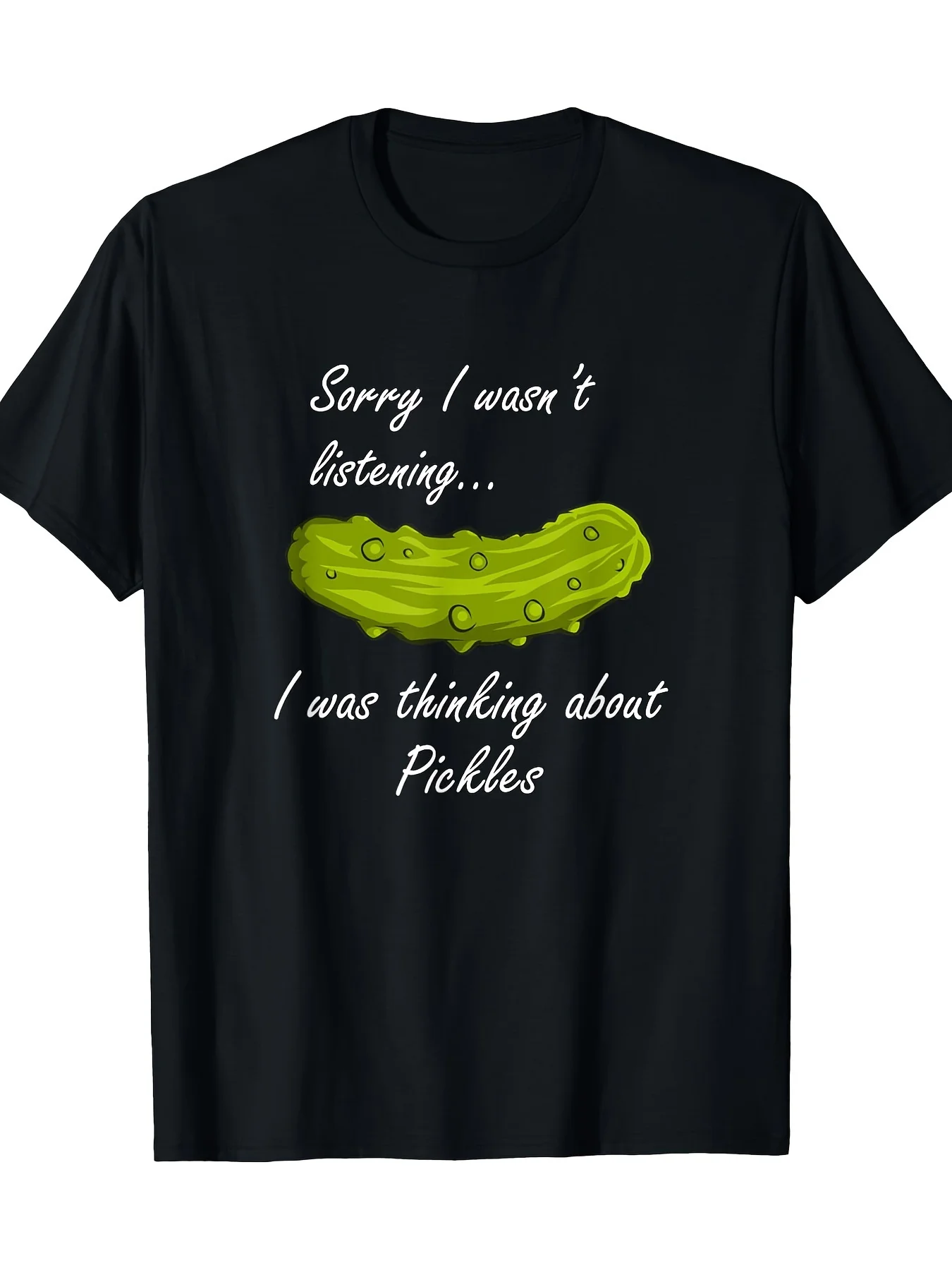 Men's Funny  Thinking About Pickles Graphic T Shirt  100 Cotton 180g Soft Crewneck Tee with Sarcastic Saying Pickle Design