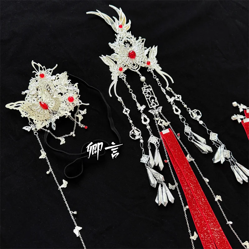 Heaven Officials Blessing Hua Cheng Cosplay Prop Blinder Huacheng Headwear Silver Butterfly Adult Ancient Tian Guan Ci Fu - view 2